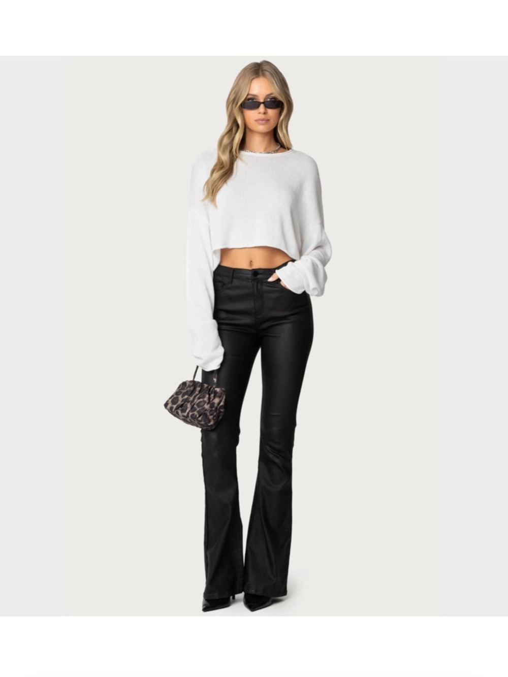 Edikted Black Faux Leather Boot-Cut Pants